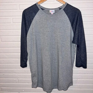 Lularoe Gray with Gold Sleeve Baseball Elegant Randy Shirt, Women’s Size XL